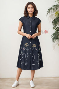 Twilight Floral Button-Down Dress
