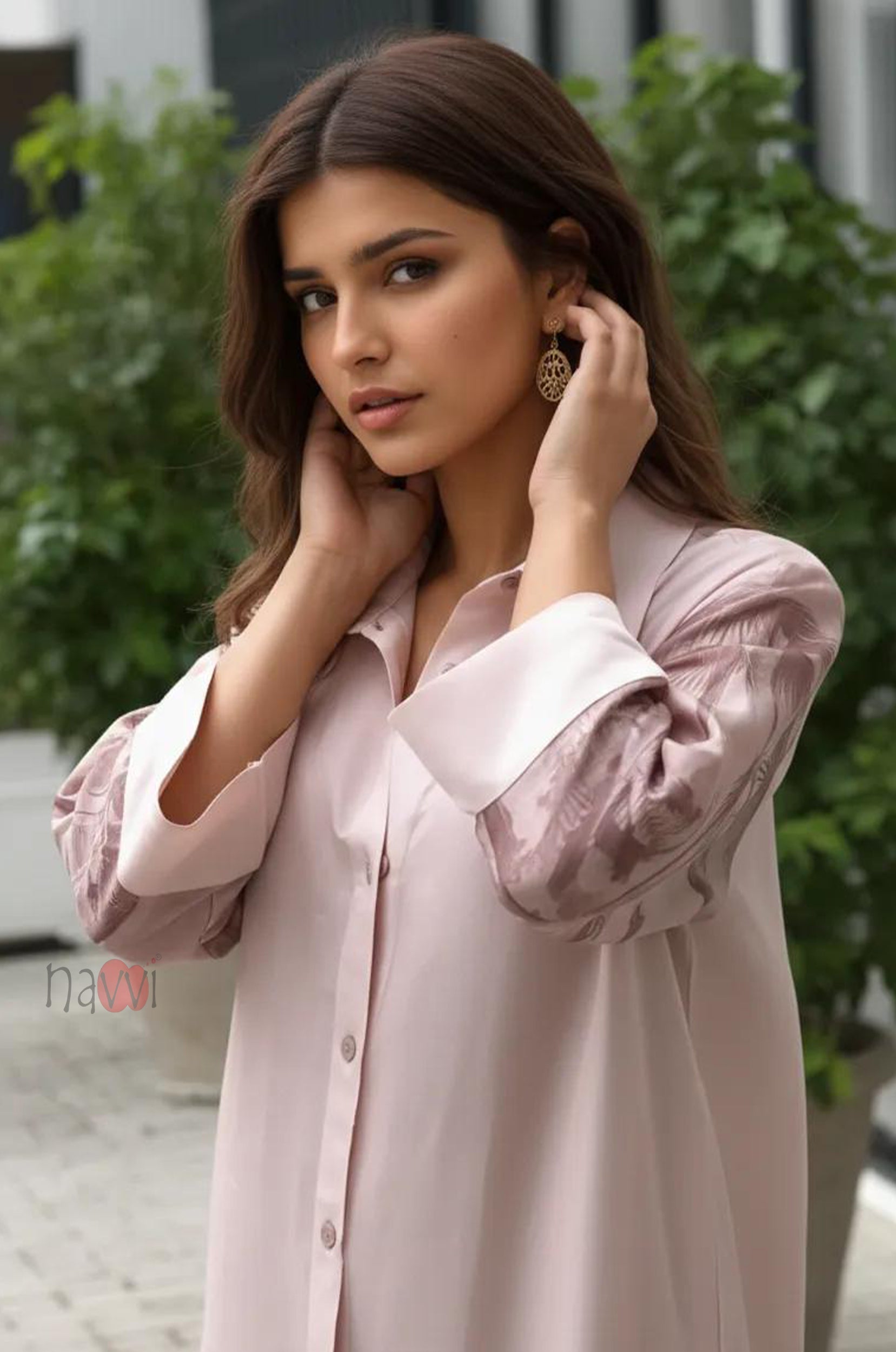 Blush Tropical Button Down Shirt Dress