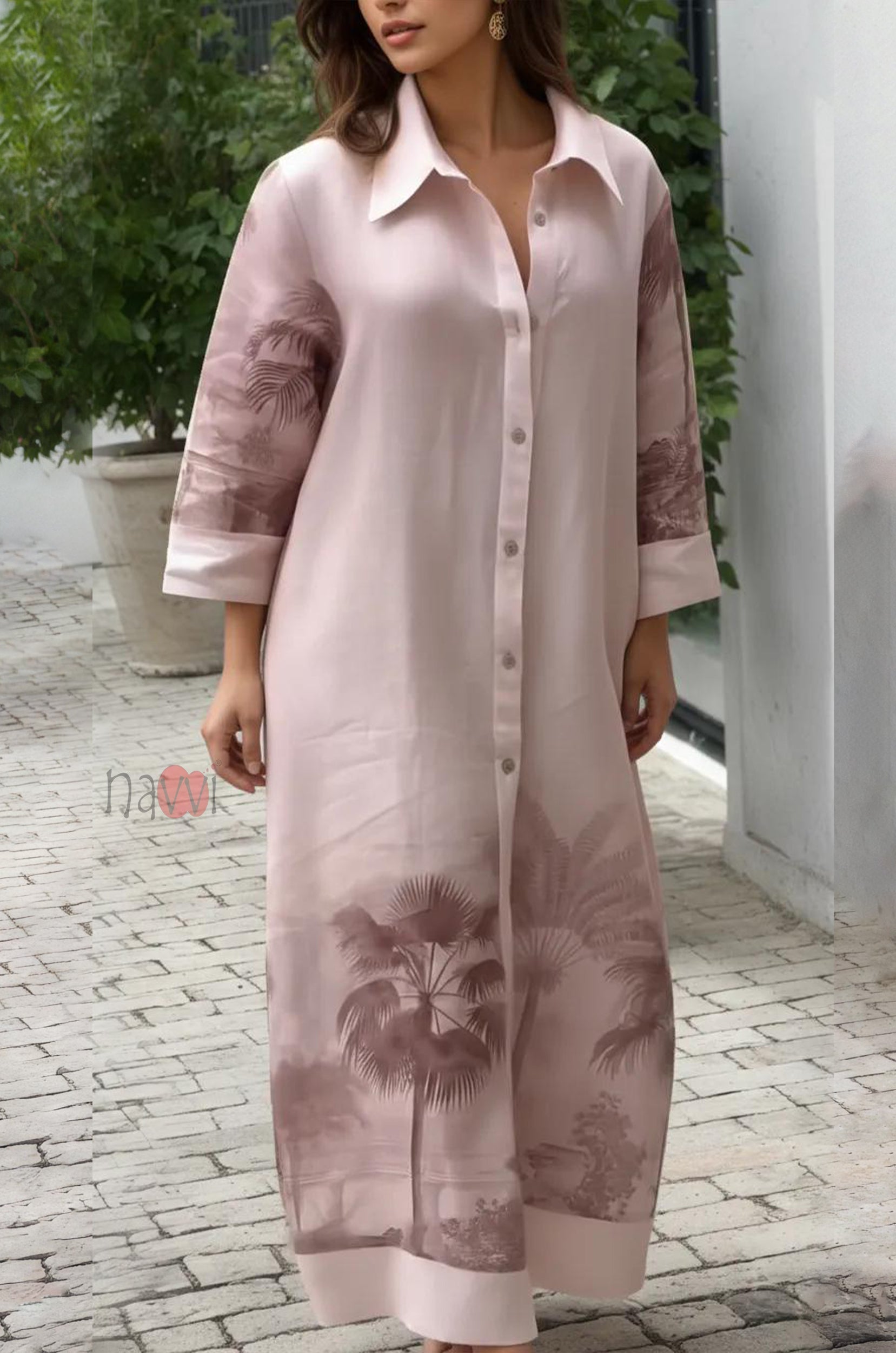 Blush Tropical Button Down Shirt Dress