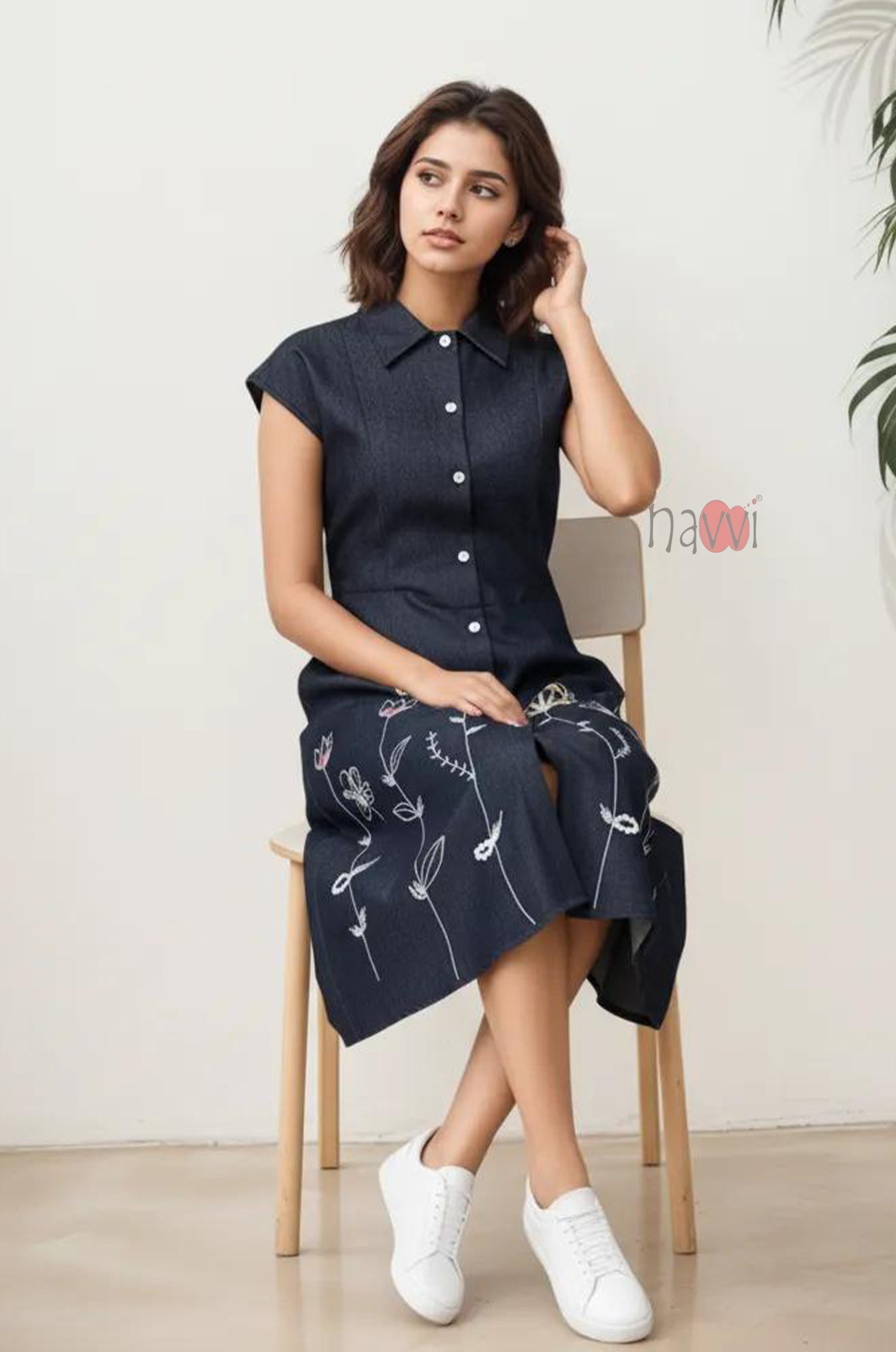 Twilight Floral Button-Down Dress