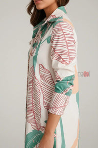 Summer Leaf Print Shirt Dress - Navvi.in