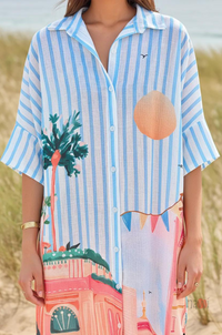 Vacation Scene Print Breezy Shirt Dress - Navvi.in