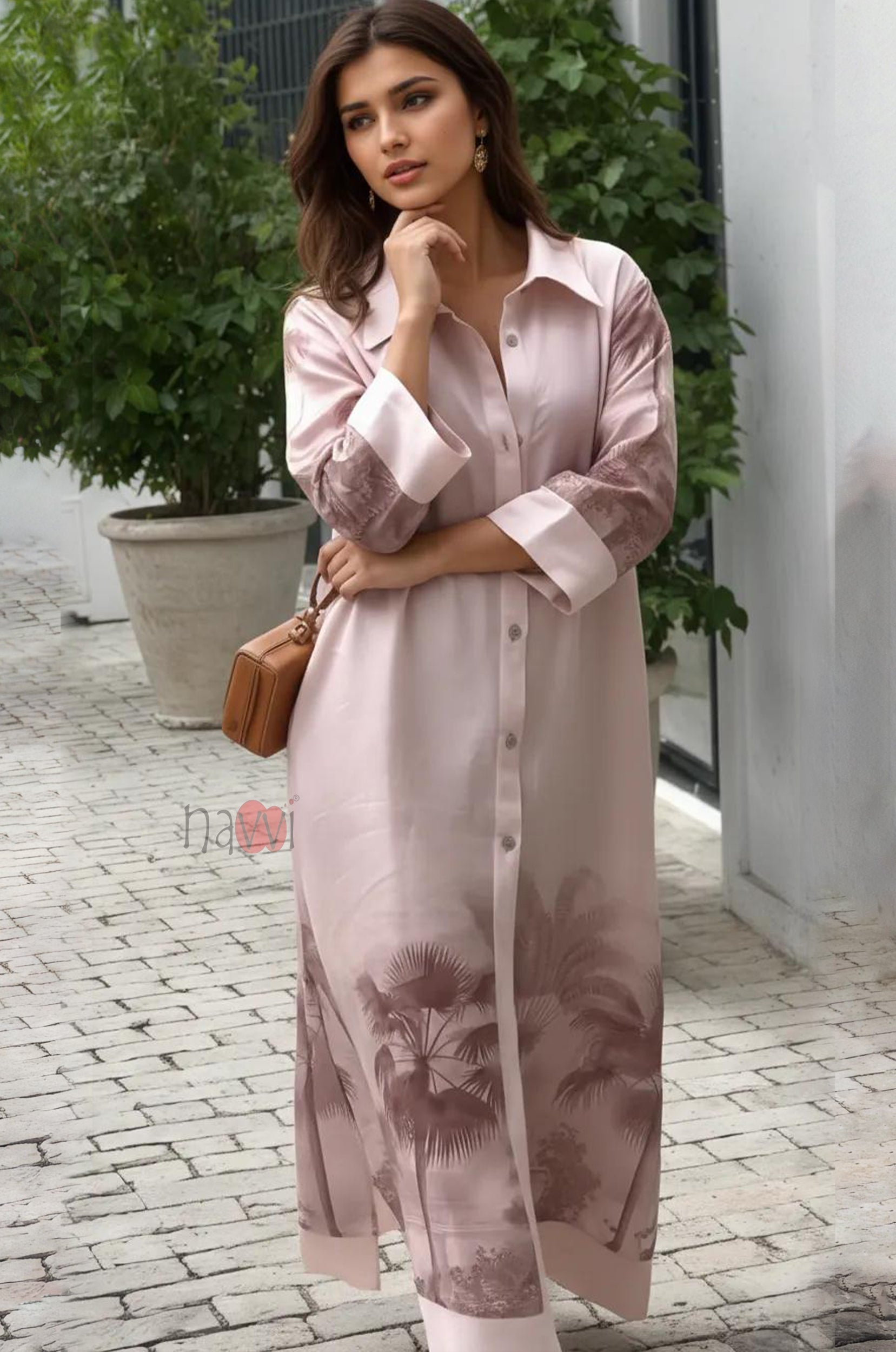 Blush Tropical Button Down Shirt Dress