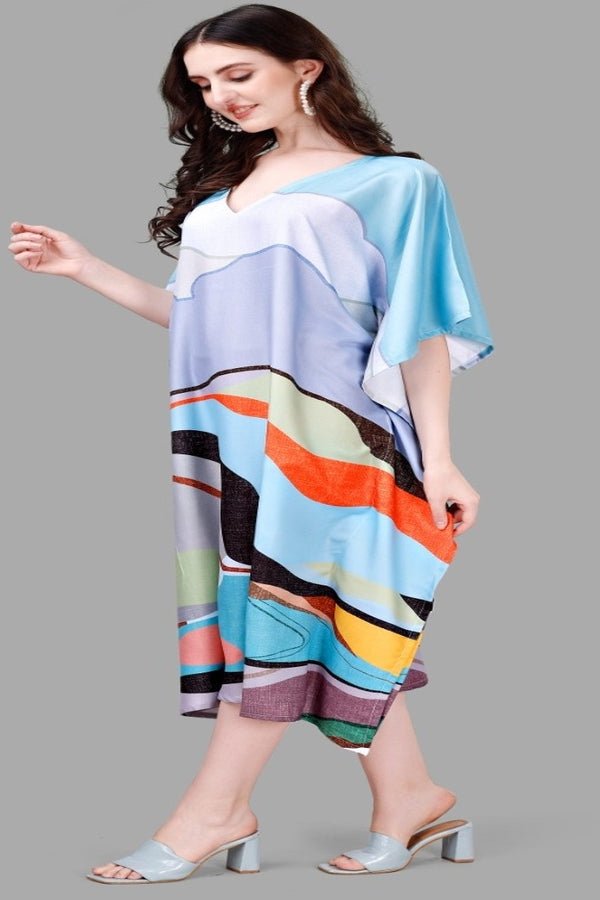 Abstract Print V - Neck Kaftan - Navvi.in