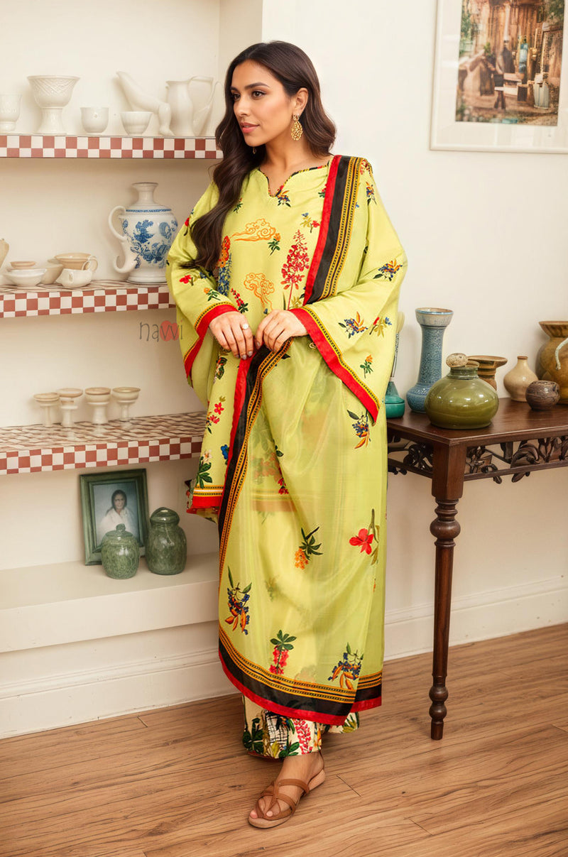 Vibrant Lime and Red Border Print 3-Piece Set