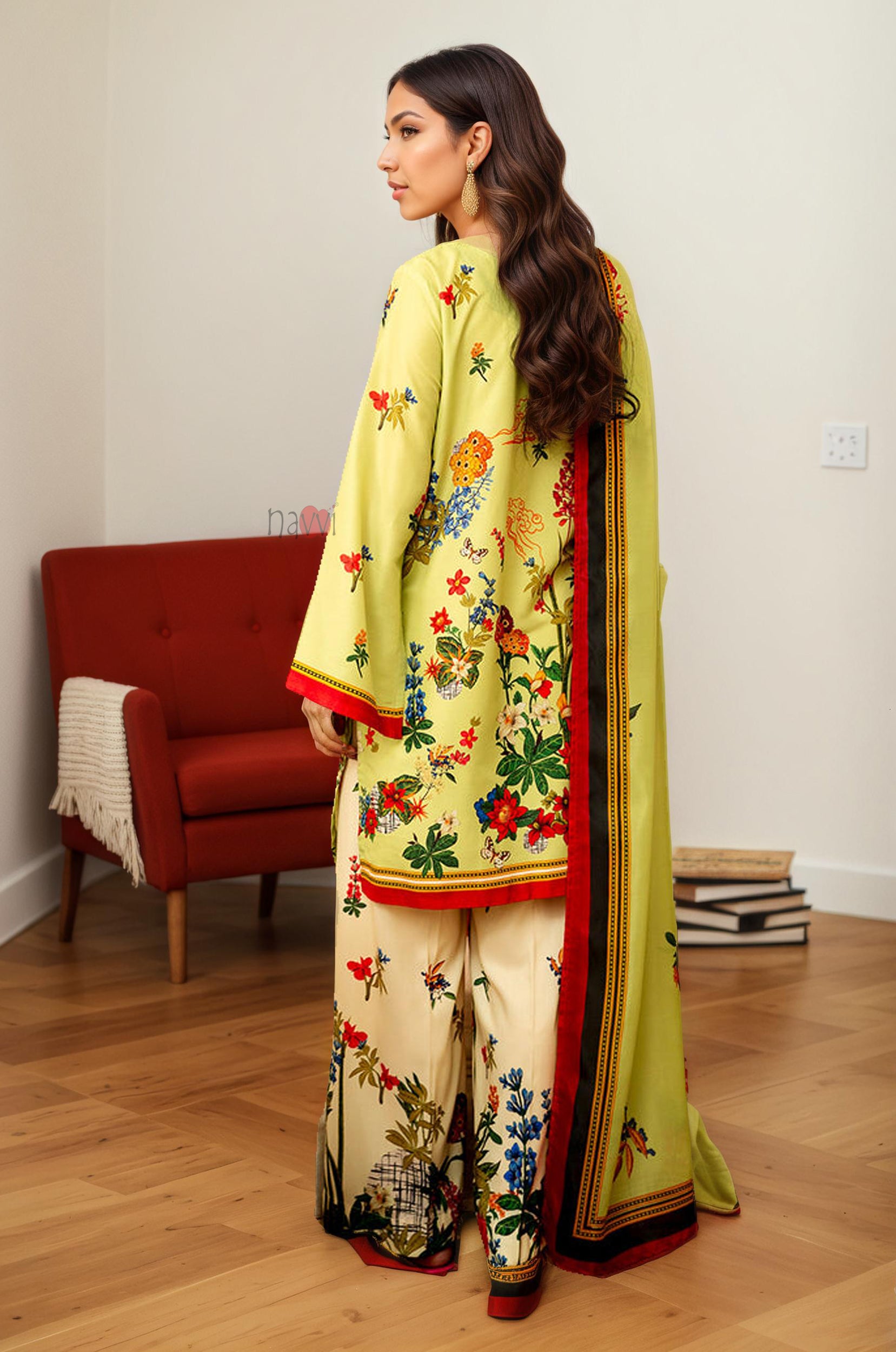 Vibrant Lime and Red Border Print 3-Piece Set