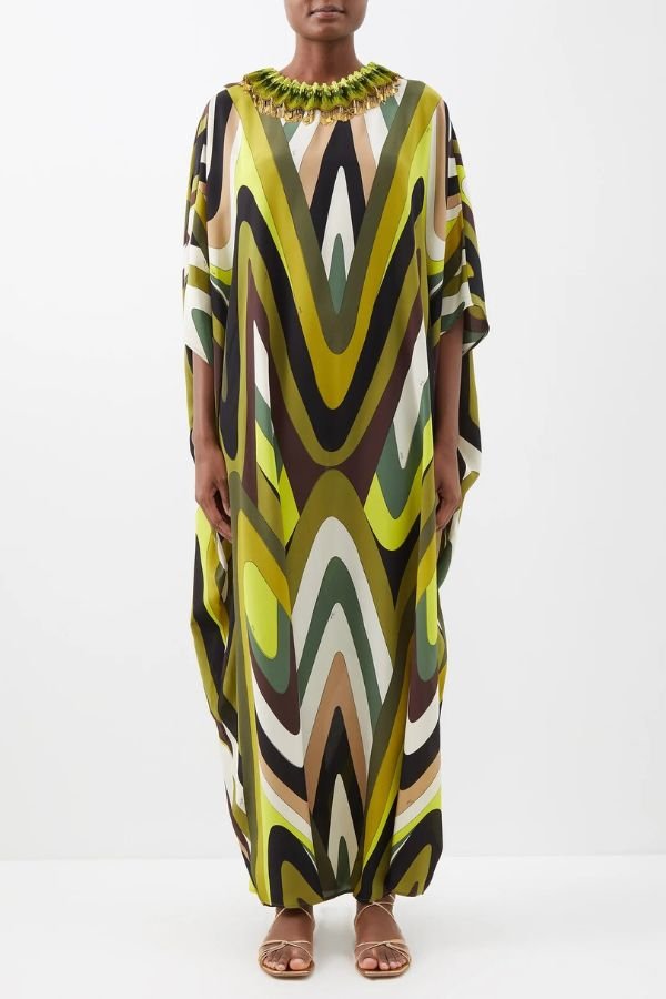 Asymmetric Silk Crepe Kaftan - Navvi.in