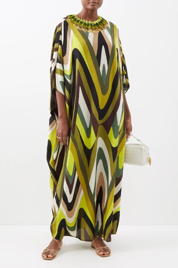 Asymmetric Silk Crepe Kaftan - Navvi.in