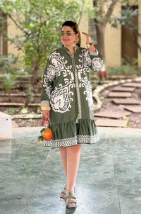 Azure Olive Boho Ruffle Dress - Navvi.in