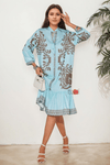 Azure Sky Blue Boho Ruffle Dress - Navvi.in