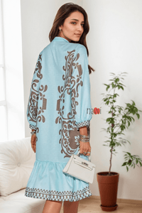 Azure Sky Blue Boho Ruffle Dress - Navvi.in