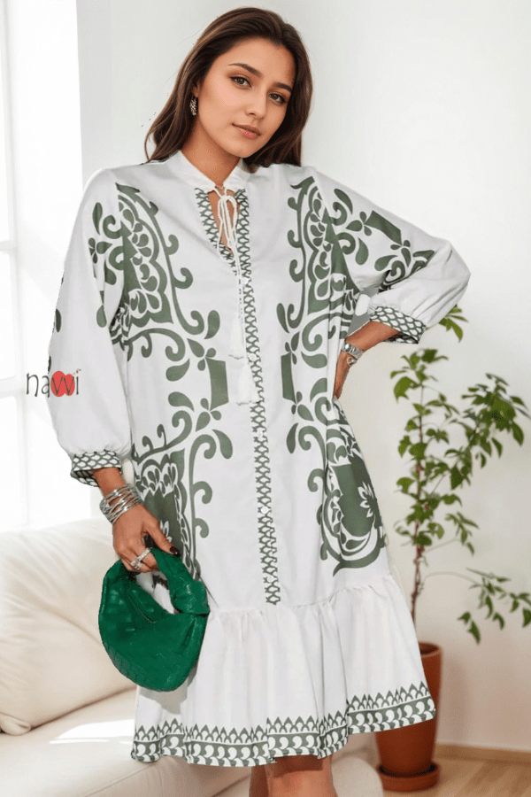 Azure White Boho Ruffle Dress - Navvi.in