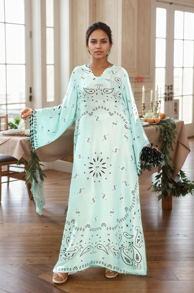 Glacier Blue Women’s Printed Kaftan Maxi Dress