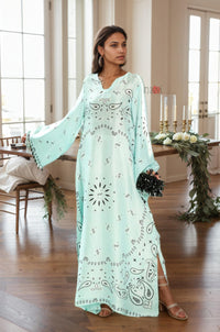 Glacier Blue Women’s Printed Kaftan Maxi Dress