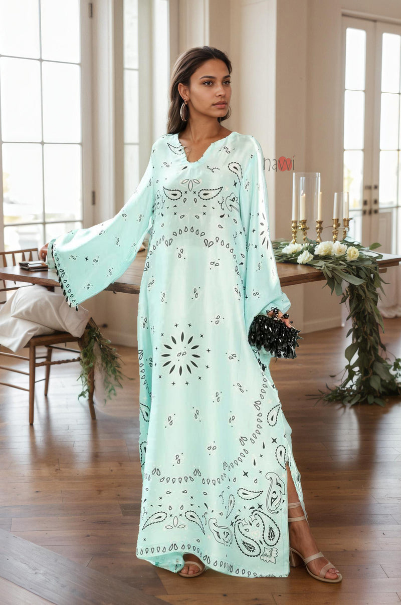 Glacier Blue Women’s Printed Kaftan Maxi Dress