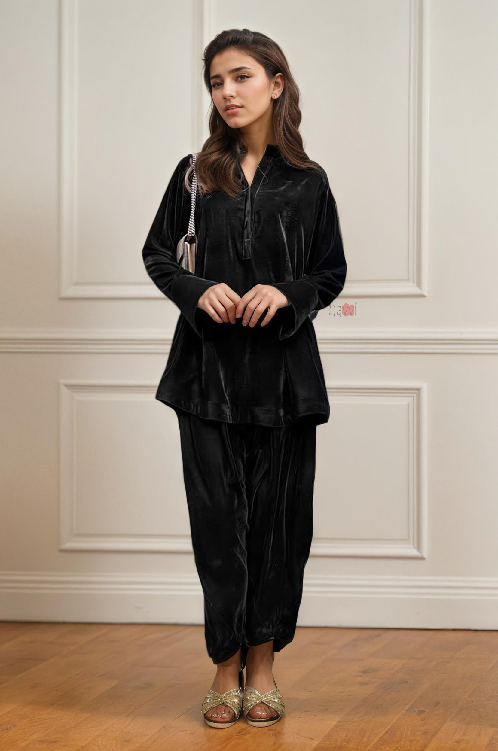 Elegant Black Velvet Easy-Fit Co-Ord