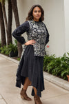 Black Handblock Printed Asymmetric Co-ord