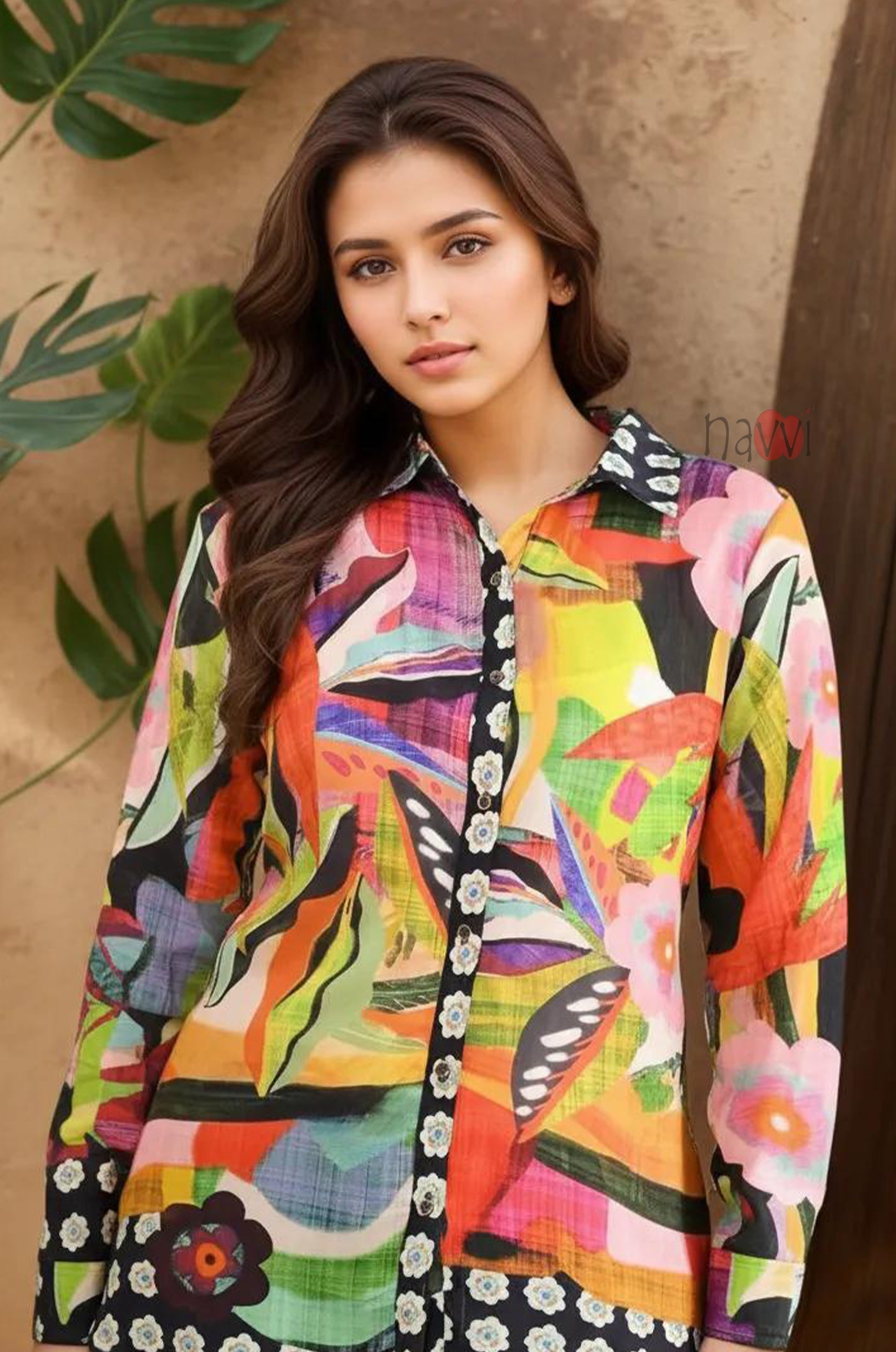 Tropical Muse Abstract Floral Shirt Top