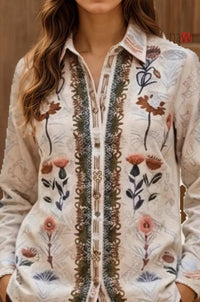 Ivory Meadow Floral Printed Pure Linen Shirt Top