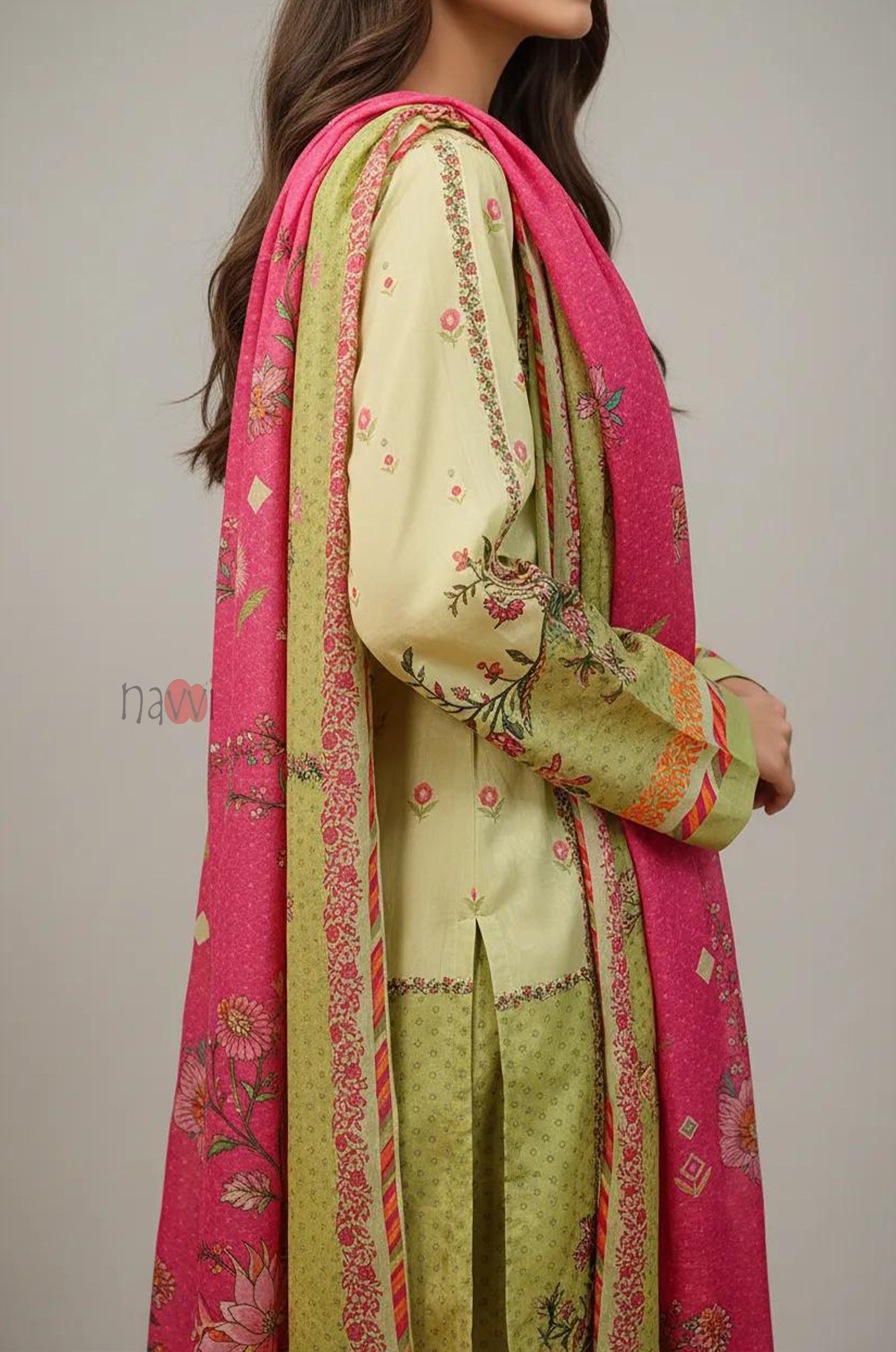 Lime Green Festive Kurta Set with Dupatta - Navvi.in
