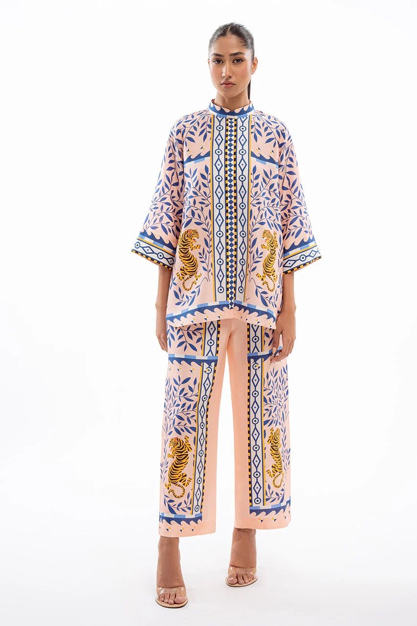 Band Collar All Over Printed Co - Ord Set - Navvi.in