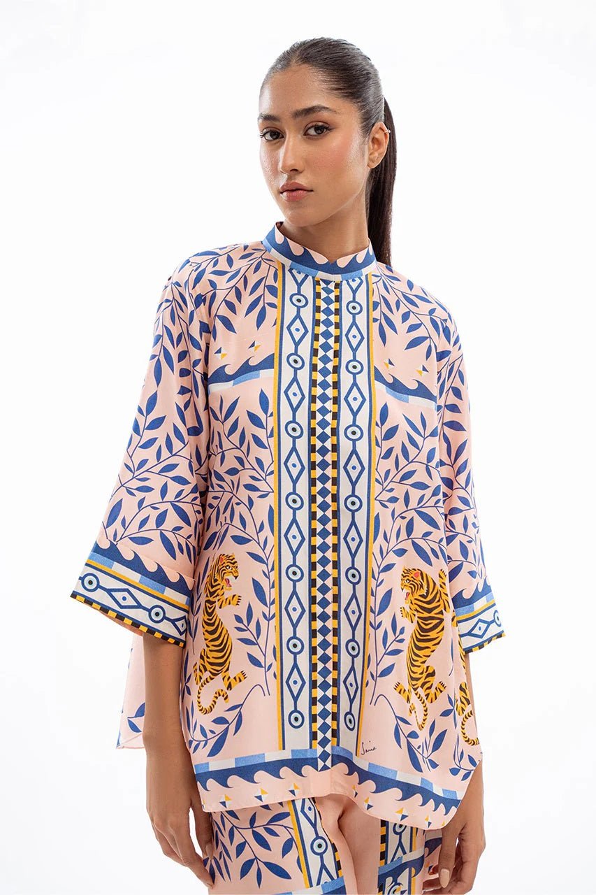 Band Collar All Over Printed Co - Ord Set - Navvi.in