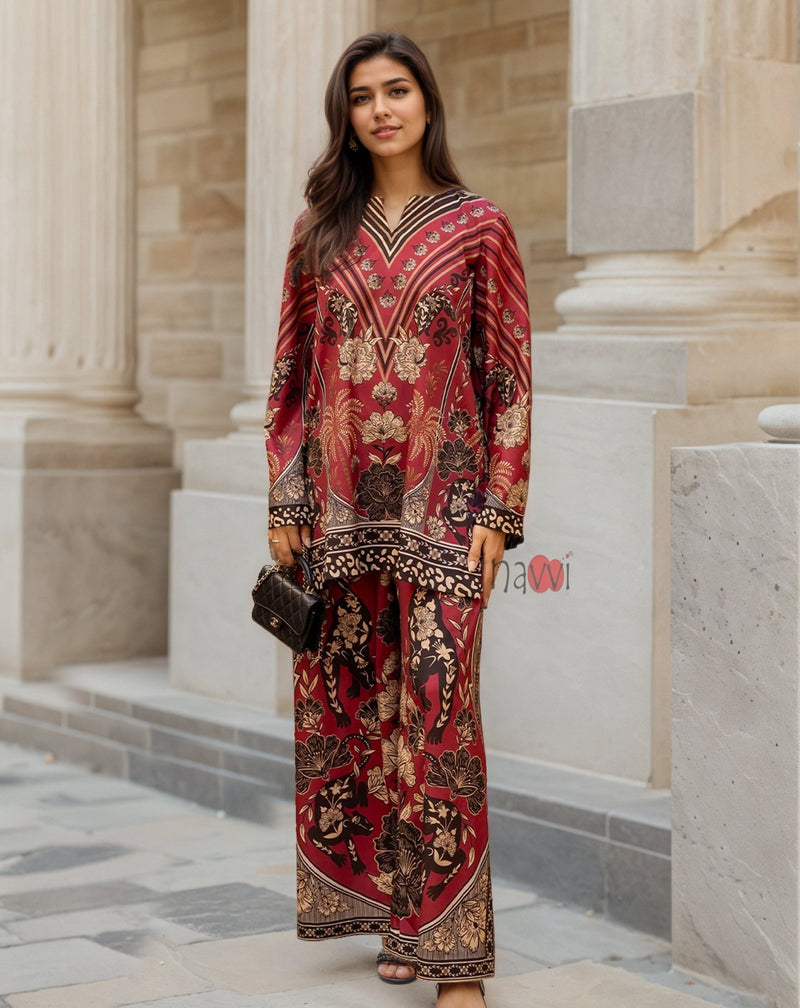 Baroque Floral Kurta & Wide - Leg Pants for Women - Navvi.in