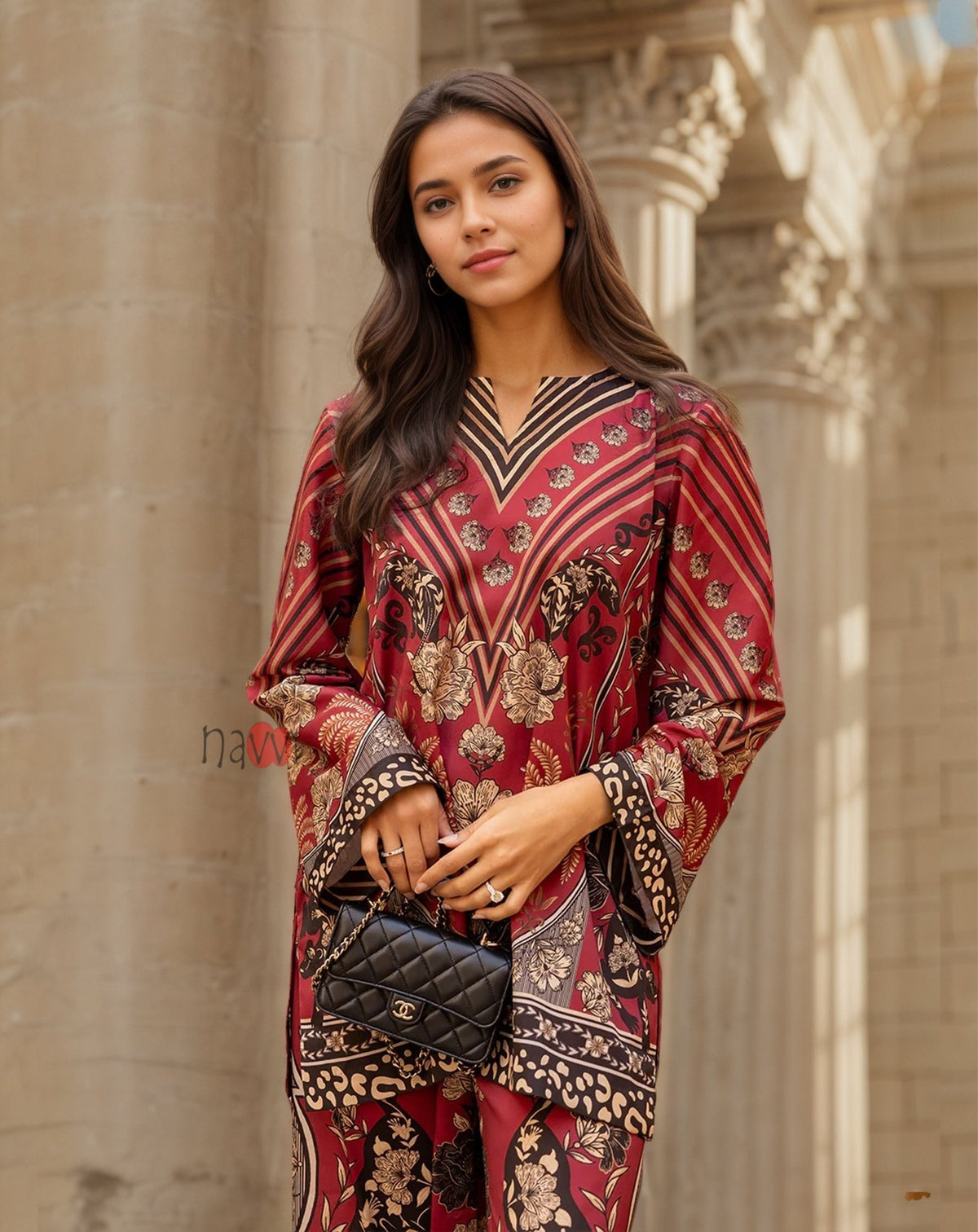 Baroque Floral Kurta & Wide - Leg Pants for Women - Navvi.in