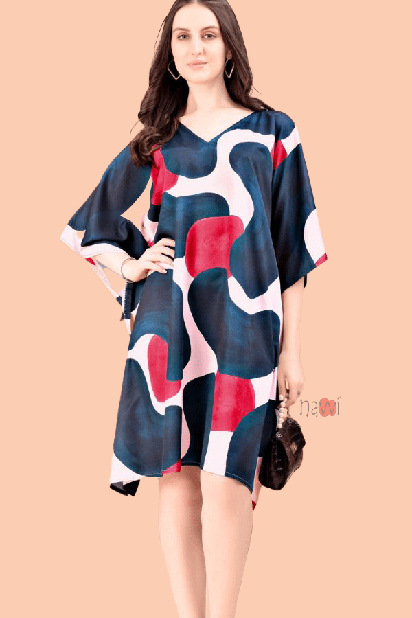 Bash Blue Red Kaftan Dress - Navvi.in