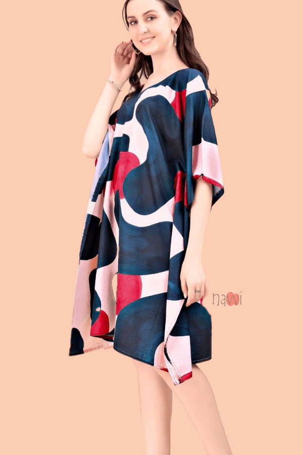 Bash Blue Red Kaftan Dress - Navvi.in