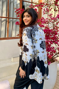 Black & Ivory Printed Kaftan-Style Co-Ord Set