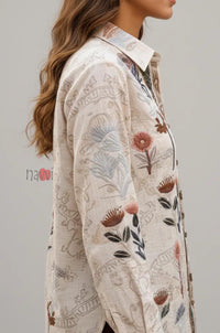 Ivory Meadow Floral Printed Pure Linen Shirt Top