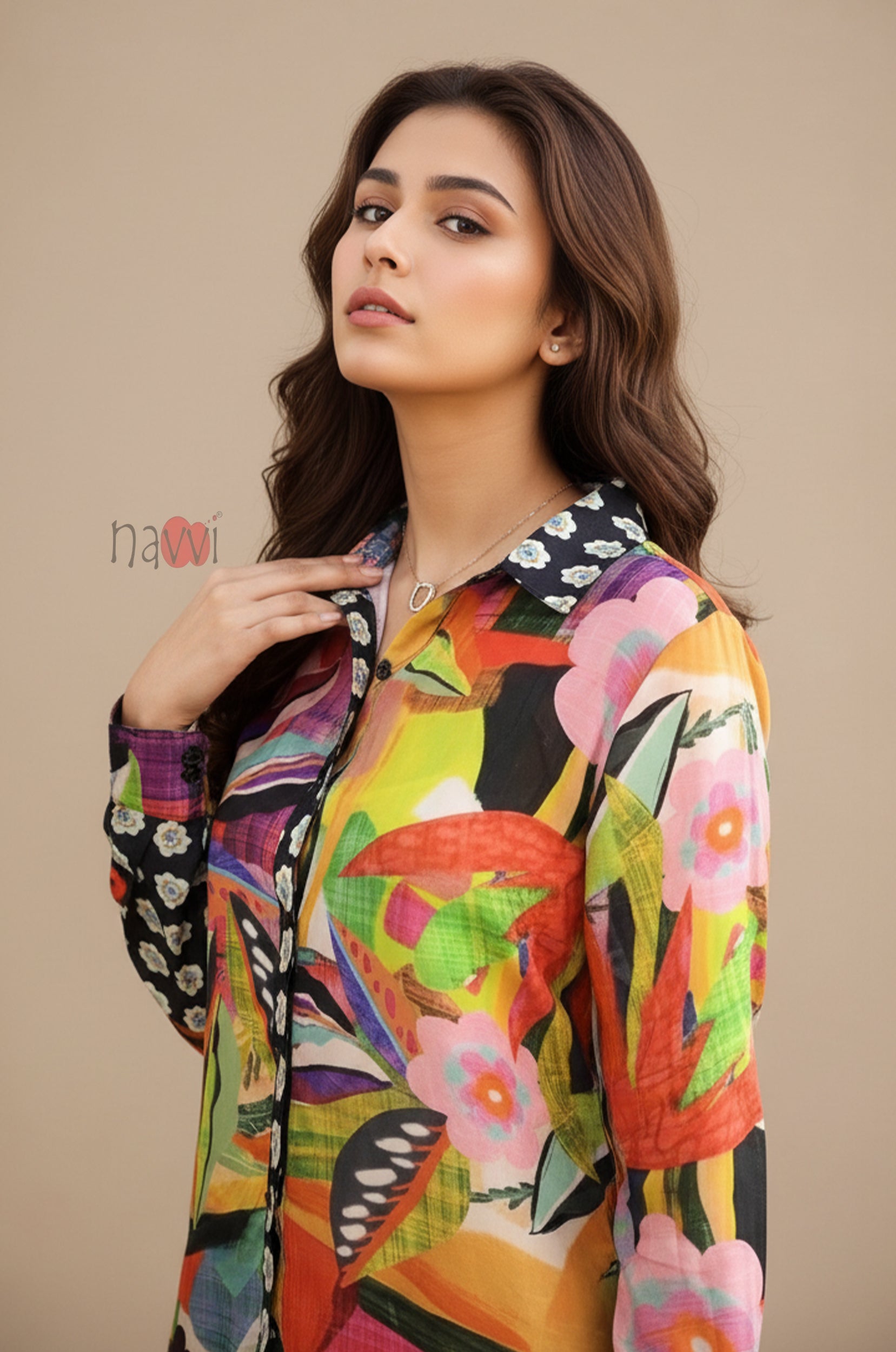 Tropical Muse Abstract Floral Shirt Top