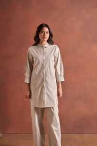 Beige Embroidery Co - Ord Set With Matching Pants - Navvi.in