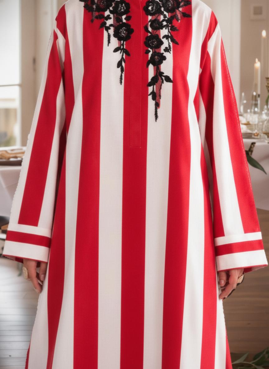 Red & White Striped Long Kurta