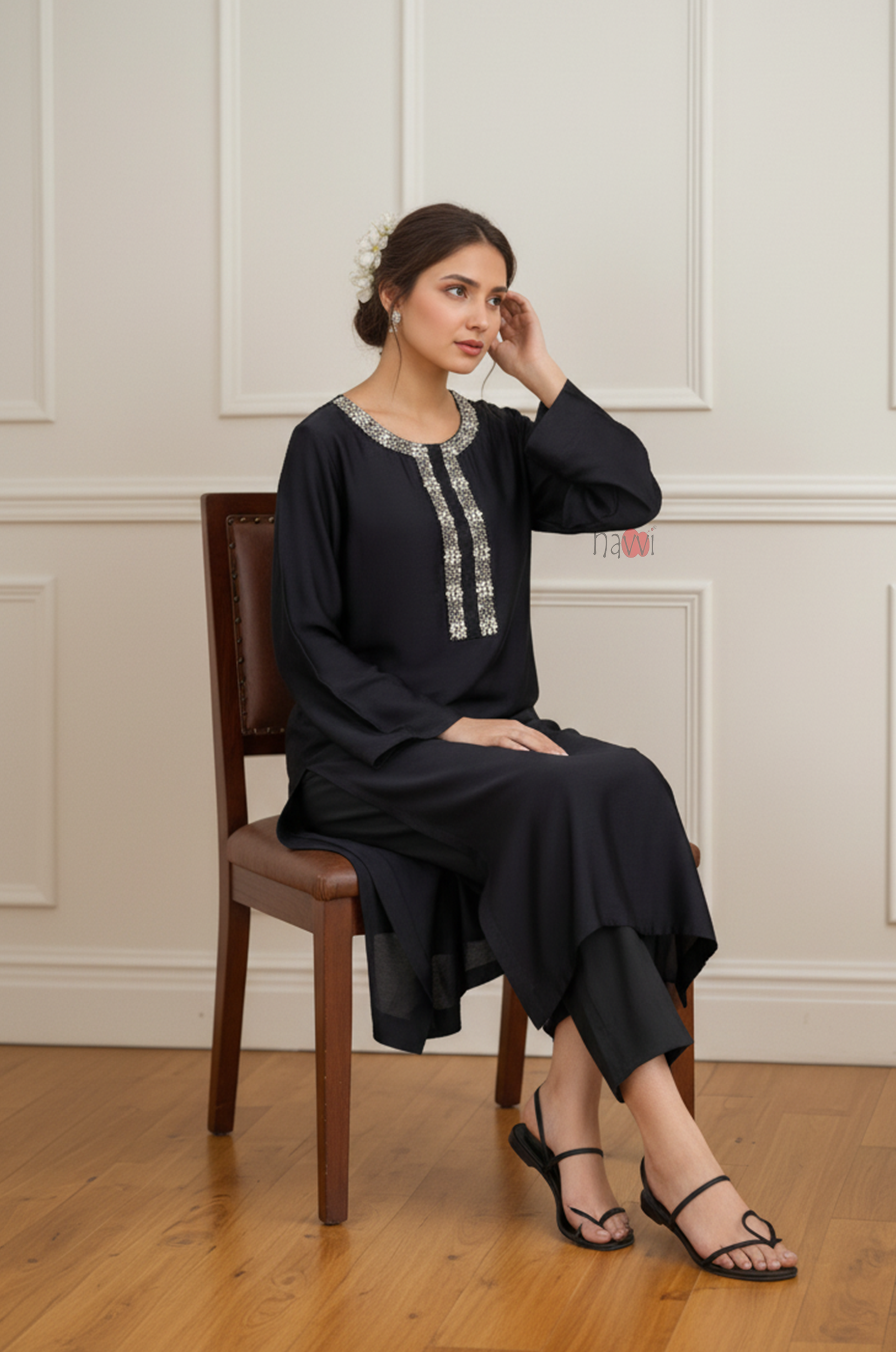 Signature Black Embellished Long Kurta Set– Luxe Occasion Wear
