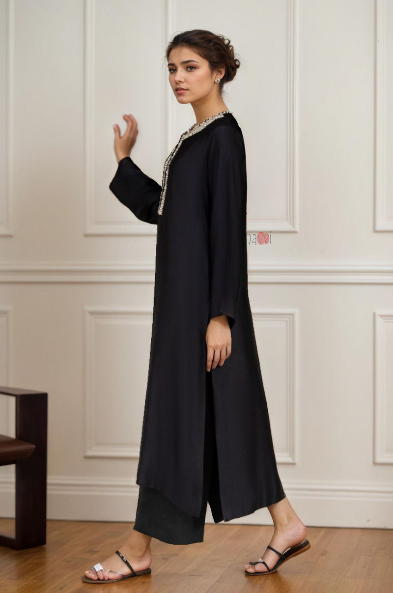 Signature Black Embellished Long Kurta Set– Luxe Occasion Wear