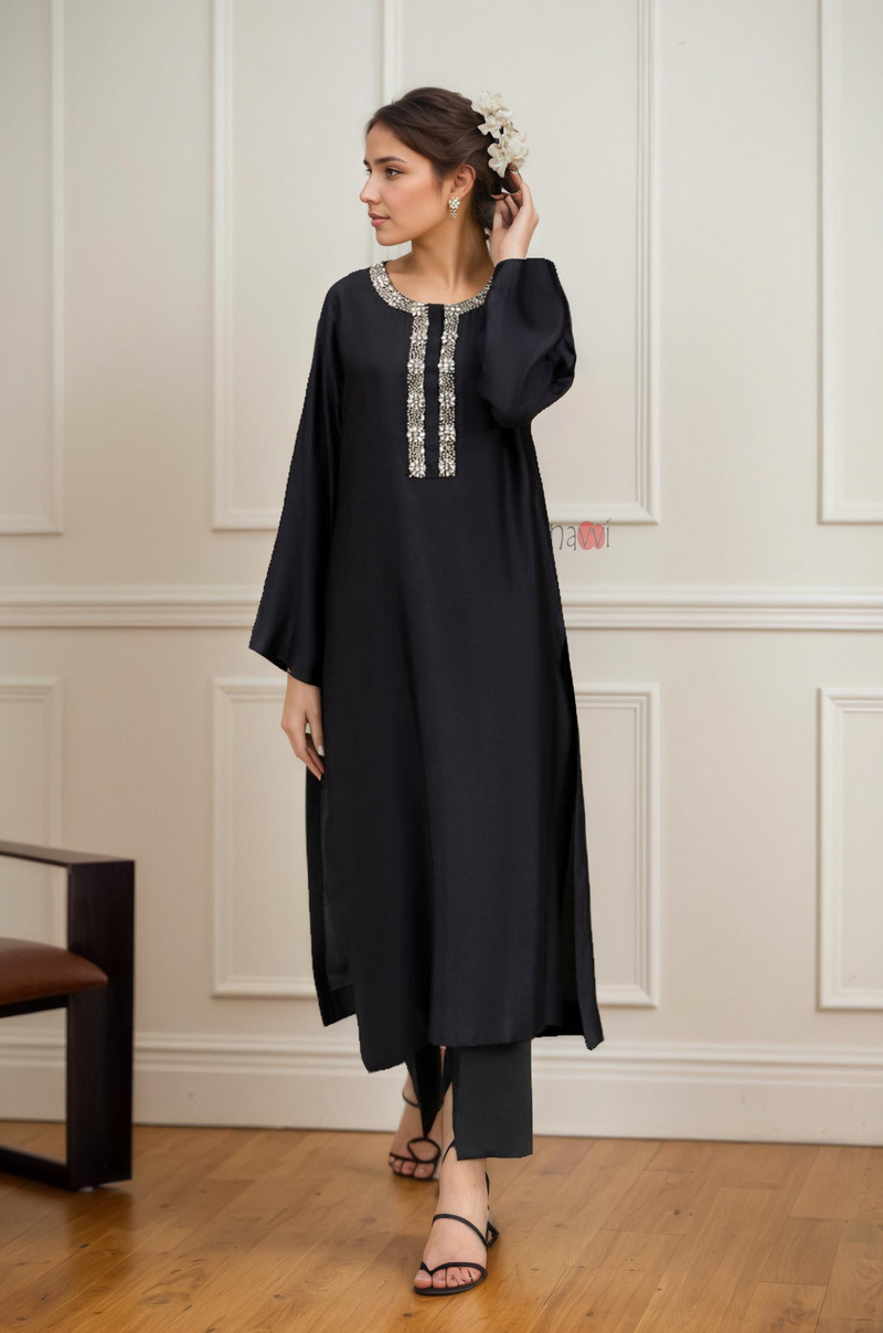 Signature Black Embellished Long Kurta Set– Luxe Occasion Wear