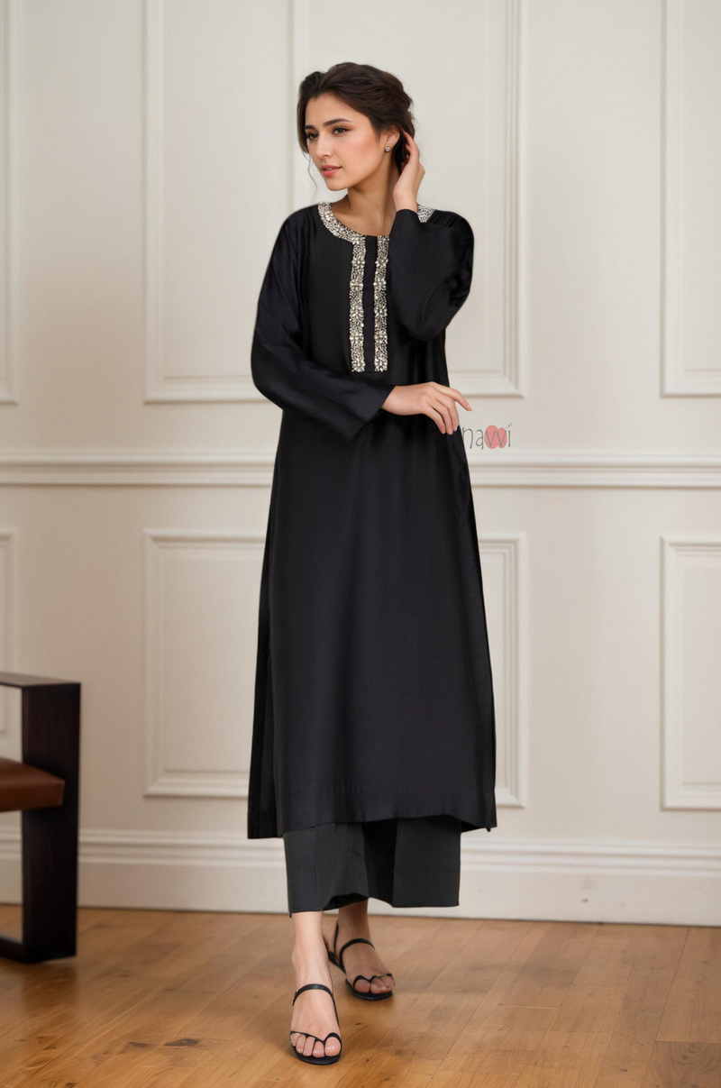 Signature Black Embellished Long Kurta Set– Luxe Occasion Wear