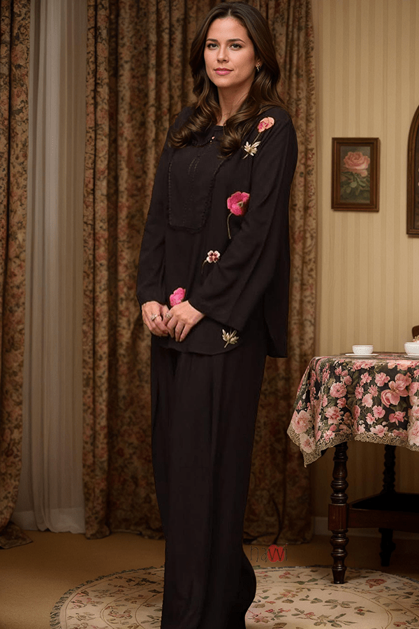 Black and Blooms Co - ord Set - Navvi.in