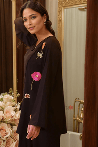Black and Blooms Co - ord Set - Navvi.in