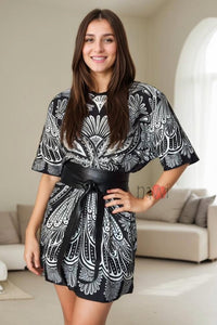 Black and White Printed Dress - Navvi.in