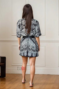 Black and White Printed Dress - Navvi.in