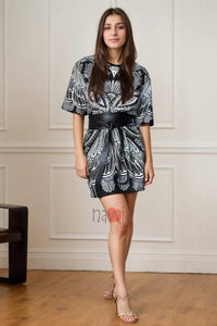 Black and White Printed Dress - Navvi.in