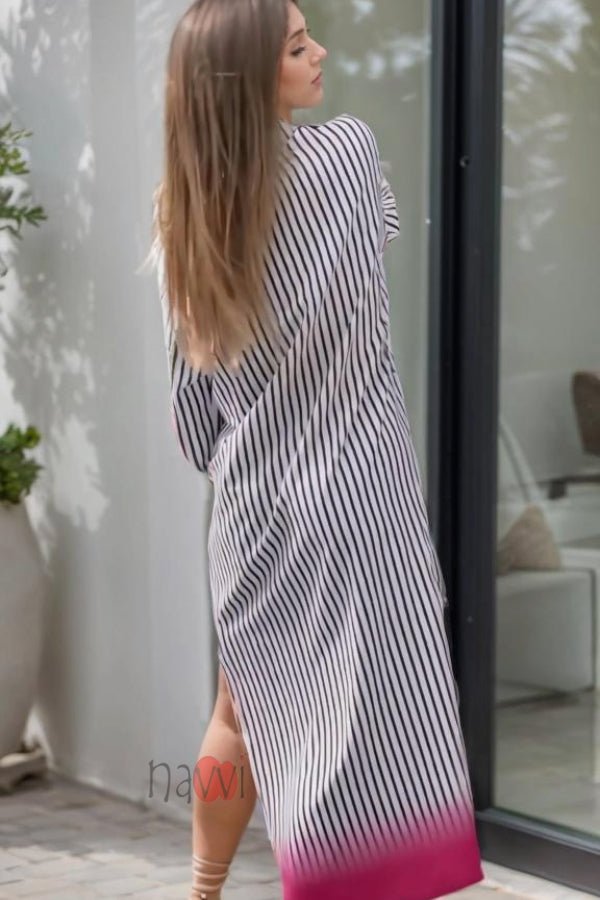 Black And White Stripes Long Dress - Navvi.in