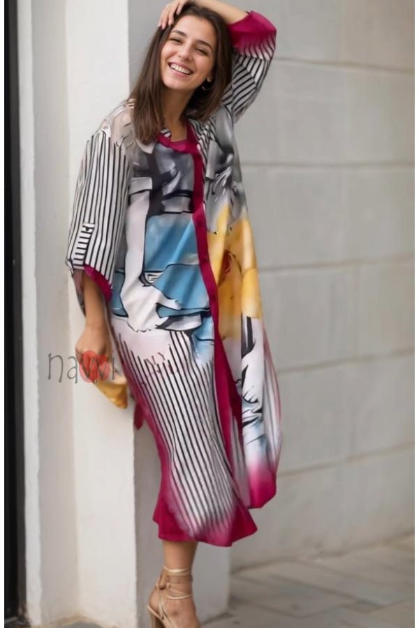 Black And White Stripes Long Dress - Navvi.in