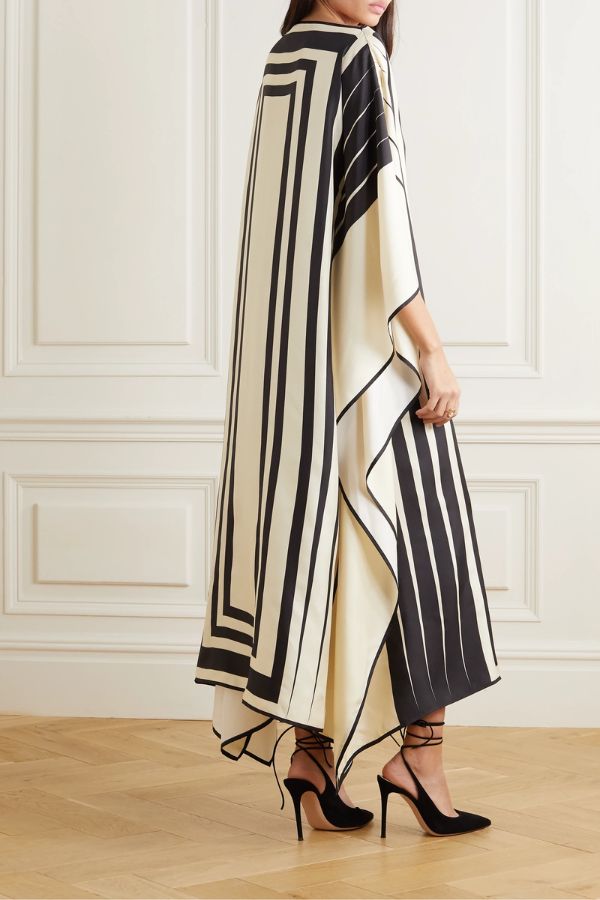 Black & Beige Luxe Kaftan Dress - Navvi.in