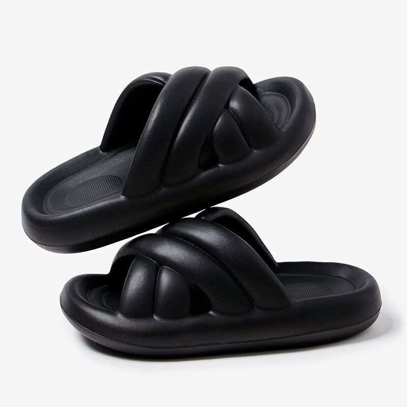 Black Cross Anti - slip Women Sliders - Navvi.in