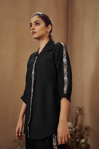 Black Intricate Embellishment Co - ord Set - Navvi.in