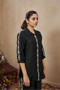 Black Intricate Embellishment Co - ord Set - Navvi.in